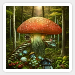 Magical Mushroom Cottagecore in Forest with High Trees, Mushroom Aesthetic Sticker